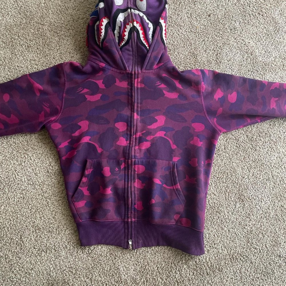 WGM BAPE Color purple Camo Shark Full Zip Hoodie